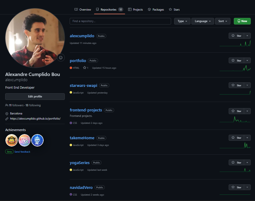 Screenshot of the Github Profile.